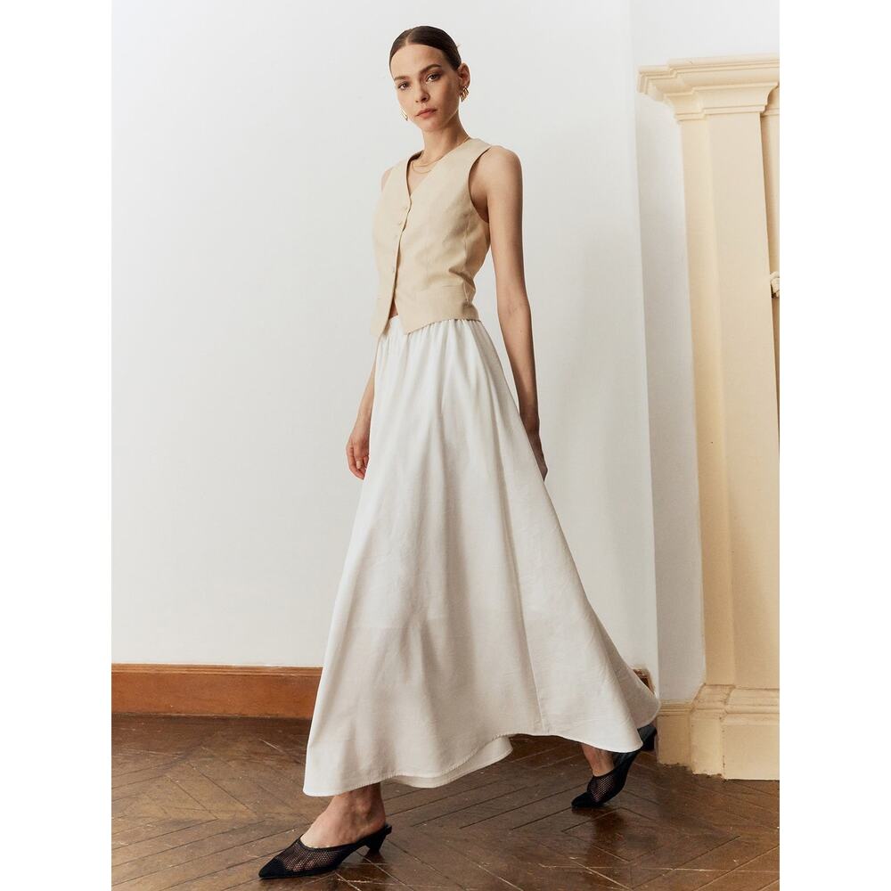 Commense Cotton Linen Maxi Skirt - S - White - Picture 3 of 6